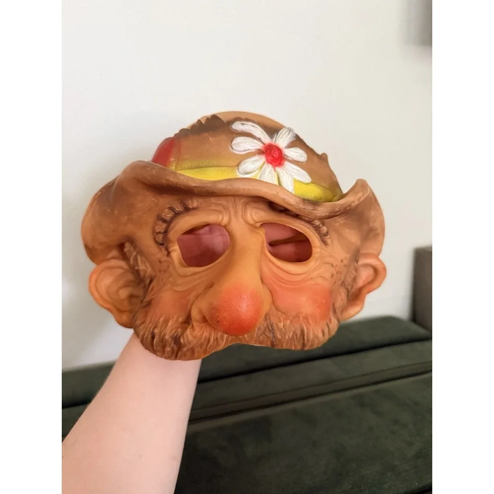 Vintage Bald Man Mustache Rubber Mask Halloween Scary Hippy Hobo Clown 1985